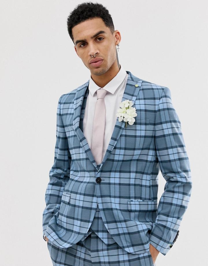 Twisted Tailor Super Skinny Suit Jacket In Blue Check