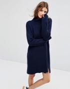 Asos Swing Dress In Rib Knit With Top Pocket - Navy