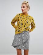 Willow And Paige Oversized High Neck Sweater In Fluffy Leopard - Orange