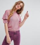 Monki Knitted Ruffle Short Sleeve Sweater