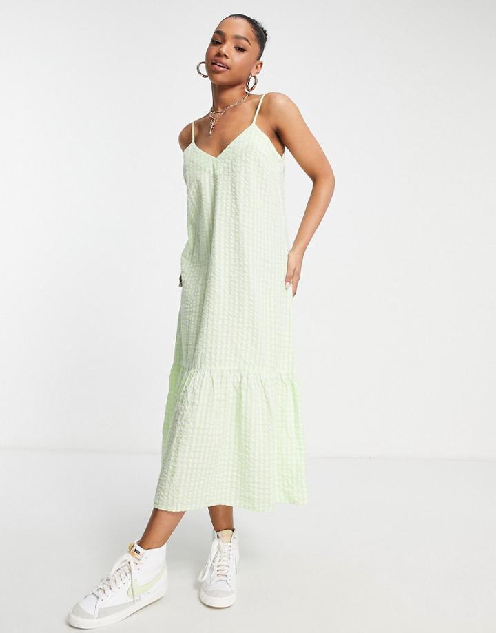 Miss Selfridge Strappy Frill Hem Midi Sundress In Green Gingham