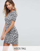 Asos Tall Mini Wiggle Dress In Leopard Print - Black