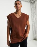 Asos Design Milano Knit V-neck Tank In Brown - Part Of A Set