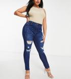 Yours Distressed Skinny Jeans In Dark Blue-blues