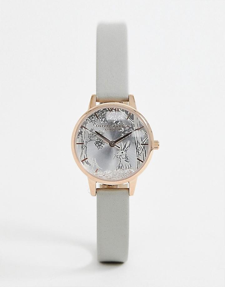 Olivia Burton Ob16sg06 Snow Globe Leather Watch In Gray & Rose Gold - Gray