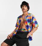 Collusion Palm Print Beach Camp Collar Shirt In Multi