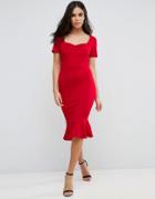 Club L Office Scuba Sweetheart Detailed Midi Bodycon Dress - Red