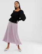 New Look Pleated Midi Skirt In Lilac - Purple