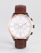 Asos Design Watch In Rose Gold Mixed Metal Finish With Brown Croc Strap - Brown