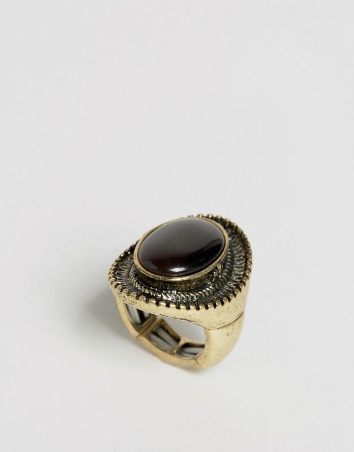 Nylon Stone Cocktail Ring With Adjustable Band - Burnished Gold