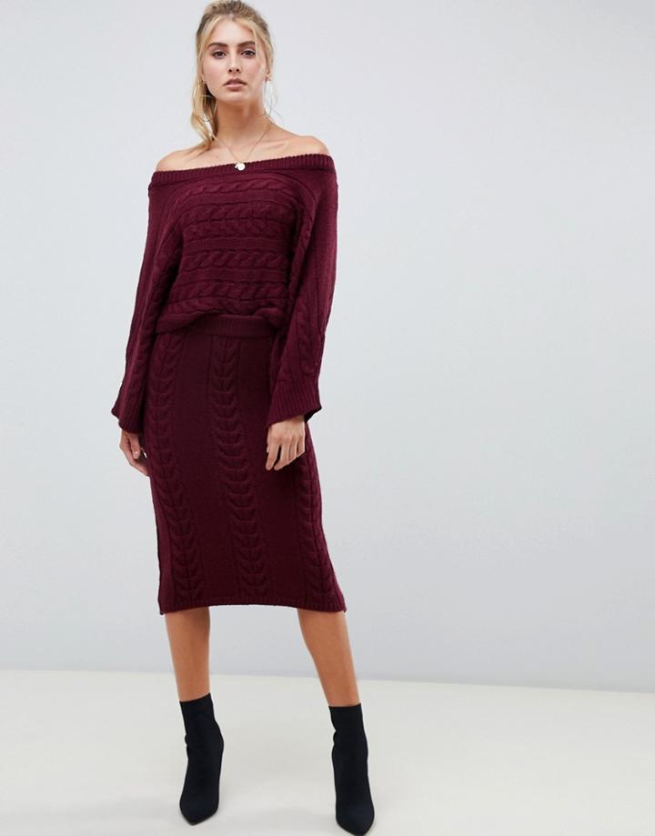 Asos Design Two-piece Cable Sweater In Off Shoulder Shape-red