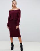 Asos Design Two-piece Cable Sweater In Off Shoulder Shape-red