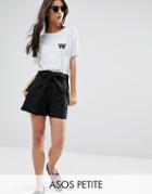 Asos Petite Belted Linen Short - Black