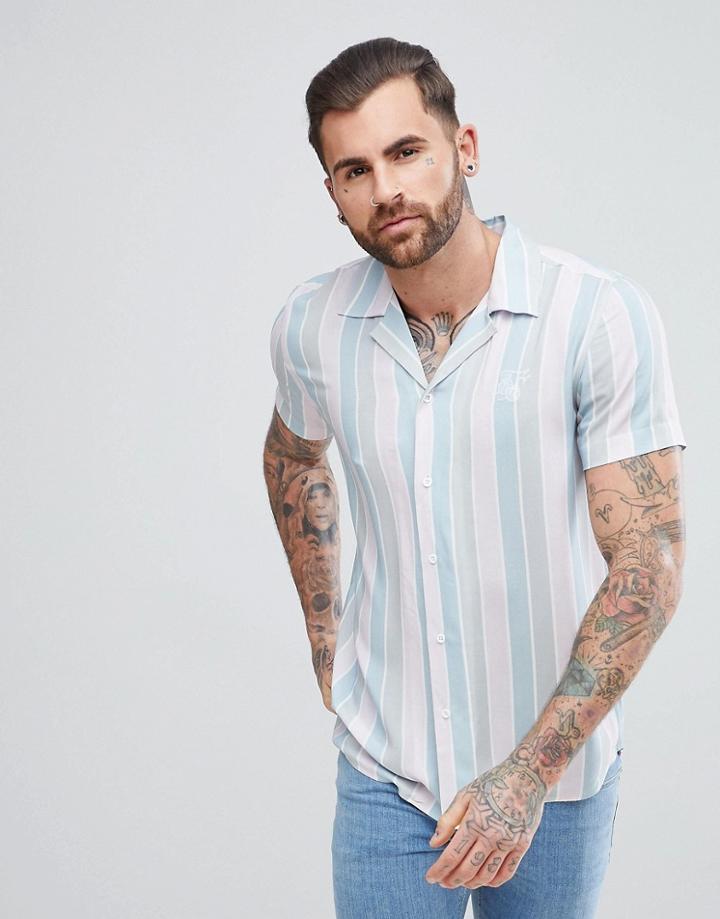 Siksilk Shirt In Pastel Stripe - Orange