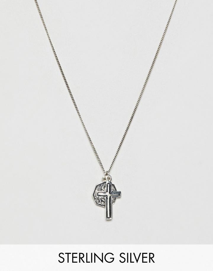 Asos Design Sterling Silver Necklace With St Christopher And Cross Pendants - Silver