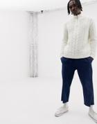 Asos Design Heavyweight Cable Knit Half Zip Sweater In Ecru - Cream
