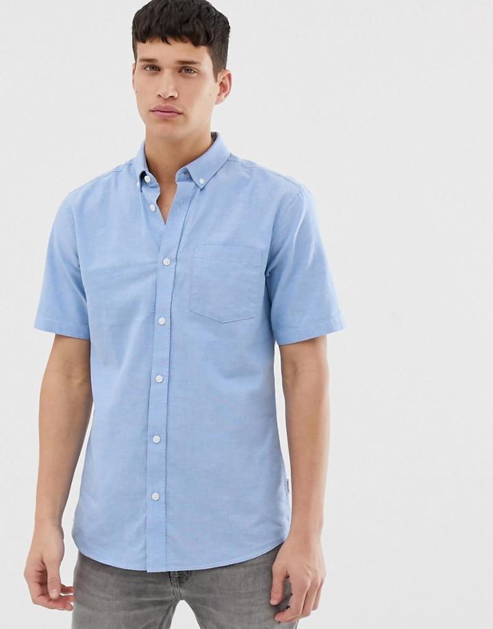 Only & Sons Short Sleeve Oxford Shirt In Light Blue