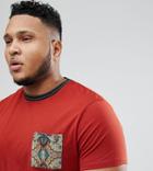Asos Plus T-shirt With Tapestry Velour Pocket - Red