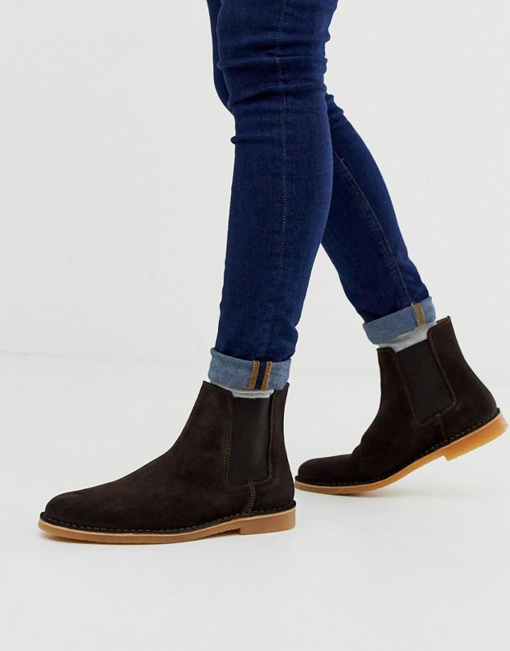 Selected Homme Suede Chelsea Boots In Brown