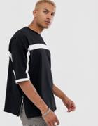 Asos Design Oversized T-shirt With Half Sleeve And Color Block And Side Zips In Black - Black