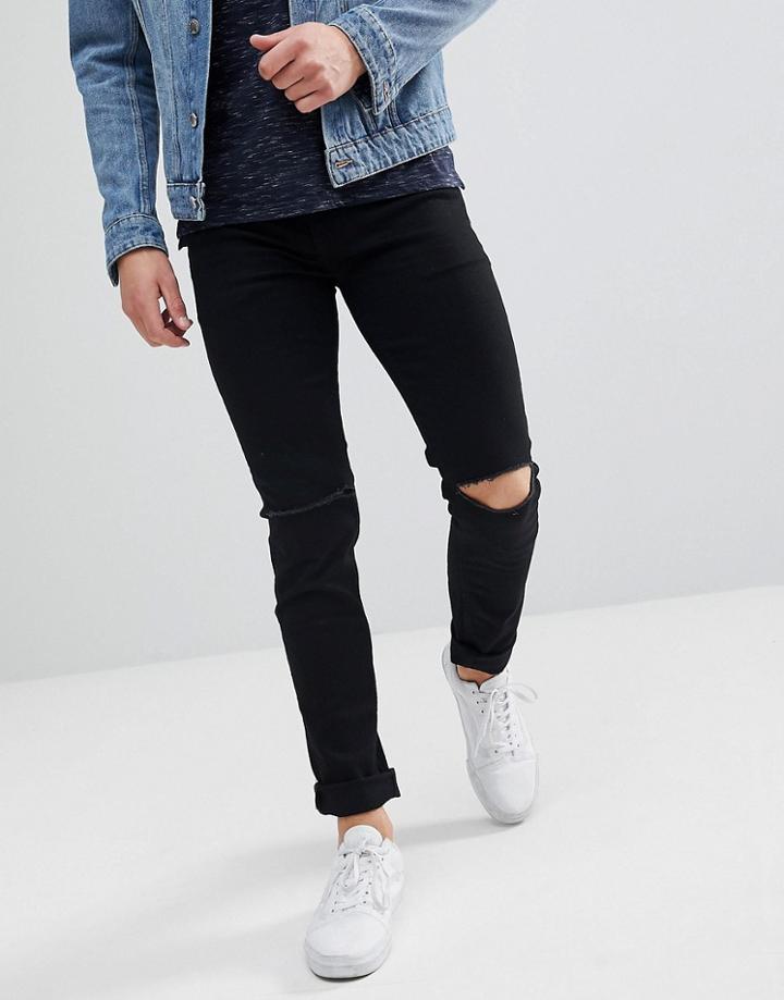 Noak Skinny Jeans In Black With Knee Rips - Black