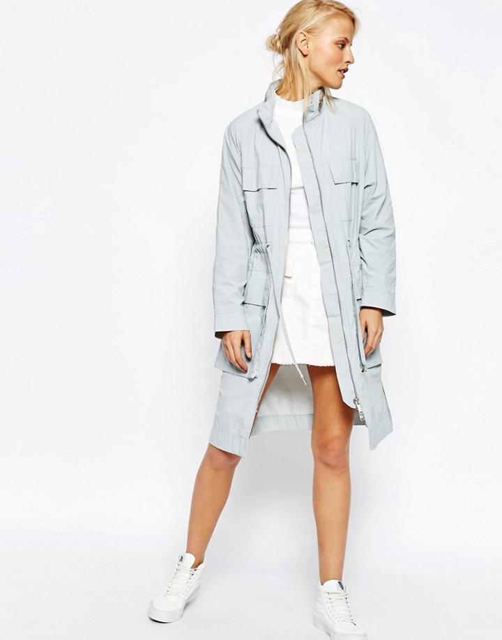 Asos Rain Trench In Longline - Ice Blue