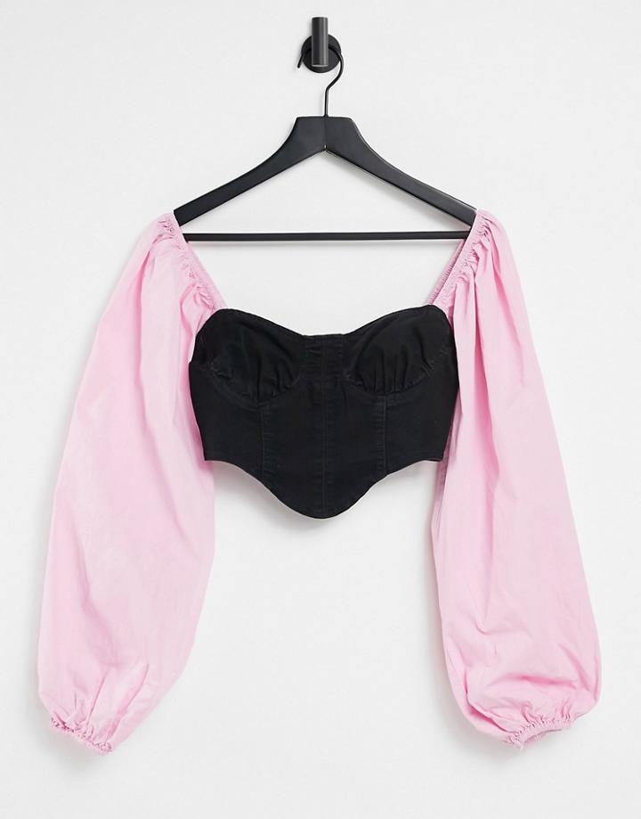 Missguided Poplin Blouse With Corset Detail In Black