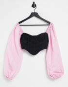 Missguided Poplin Blouse With Corset Detail In Black