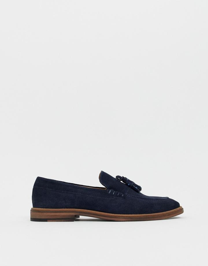 Walk London West Loafers In Navy Suede