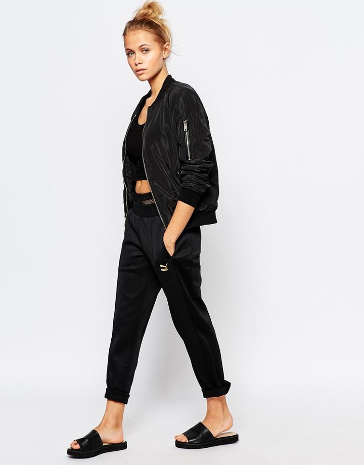 Puma Gold Collection Sweat Pants In Heavy Mesh - Black