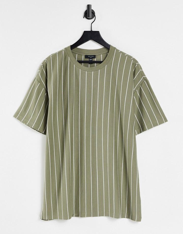 New Look Oversized Striped T-shirt In Khaki-green