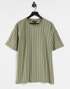 New Look Oversized Striped T-shirt In Khaki-green