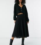 Asos Design Tall Pleated Midi Skirt In Black