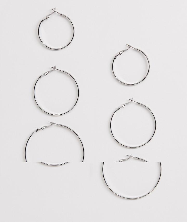 Monki 3-pack Hoops In Silver - Silver