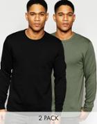 Asos Sweatshirt 2 Pack Black/ Khaki Save 17%