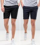 Asos 2 Pack Skinny Chino Shorts In Black & Navy Save - Black