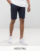 Asos Tall Chino Skinny Shorts In Navy - Navy