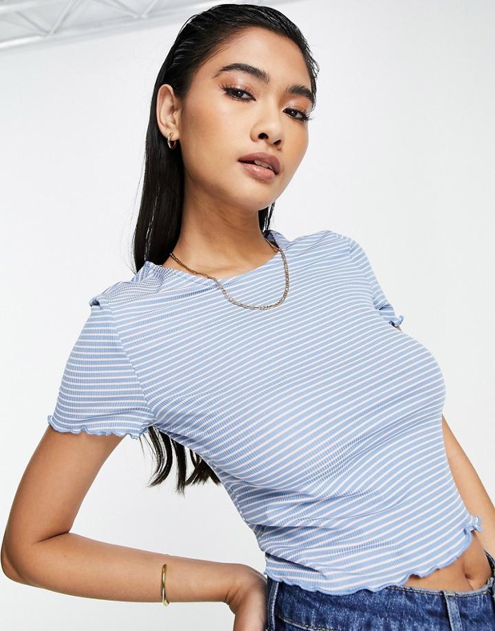 Vero Moda Lettuce Edge T-shirt In Blue And Pink Stripe - Part Of A Set-multi