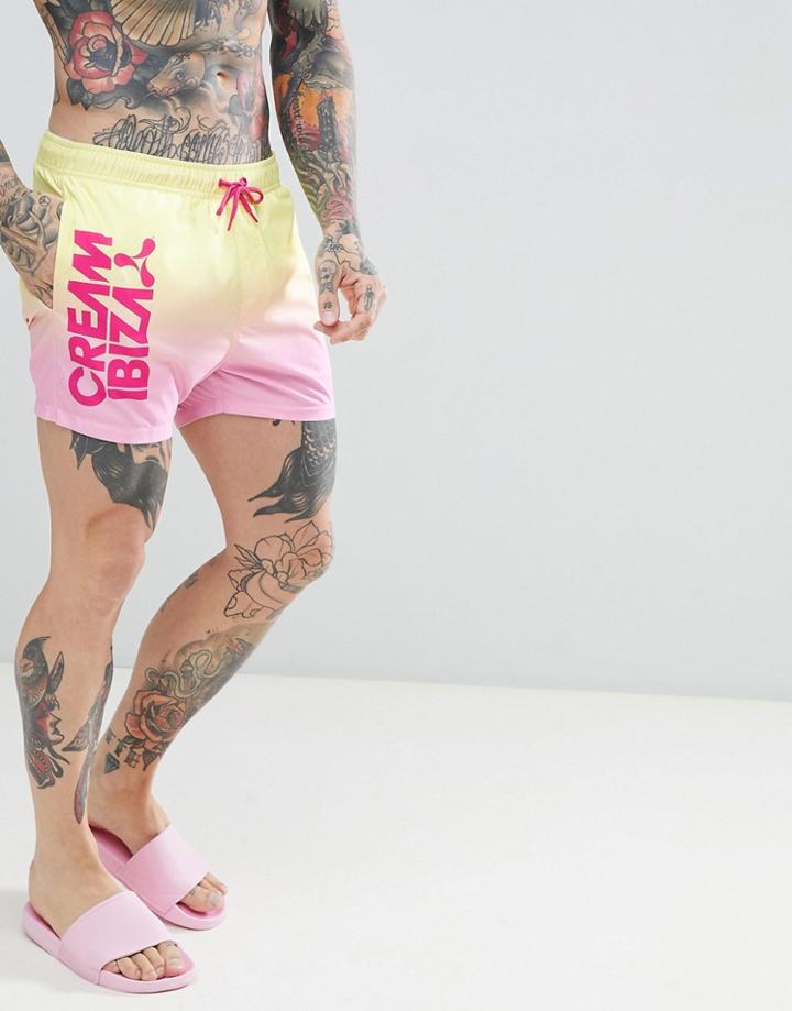 Asos Design Two-piece Swim Shorts With Cream Ibiza Print In Short Length - Yellow