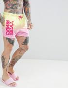 Asos Design Two-piece Swim Shorts With Cream Ibiza Print In Short Length - Yellow