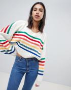 Prettylittlething Rainbow Stripe Sweater - White