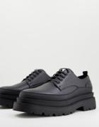 Asos Design Lace-up Shoes With Textured Detail In Black Faux Leather