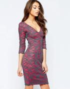 Hedonia Indogo Midi Dress In With Contrast Lace Overlay - Coral