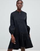 Selected Femme Drop Hem Midi Dress - Black