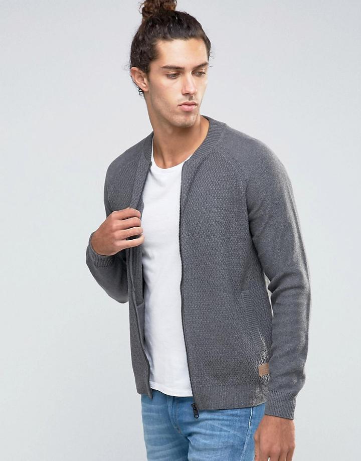 Threadbare Ribbed Zip Thru Cardigan - Gray