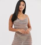 Asos Design Petite Metallic Cowl Neck Mini Dress - Gold