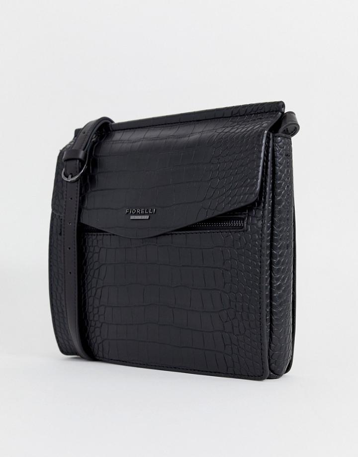 Fiorelli Cross Body Satchel Bag In Black Croc - Black