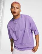 Asos Design Oversized Half Sleeve T-shirt With Seaming Detail In Purple