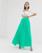 Lace & Beads Tulle Maxi Skirt In Green - Green