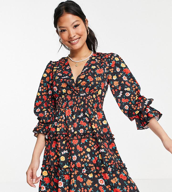 Parisian Petite Tiered Mini Dress In Floral Print-multi